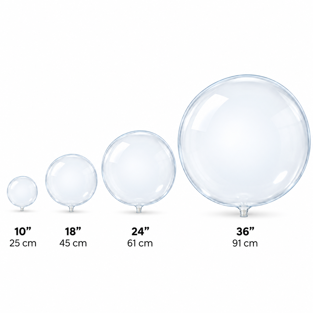 Comparativa de tamaños de globos burbuja